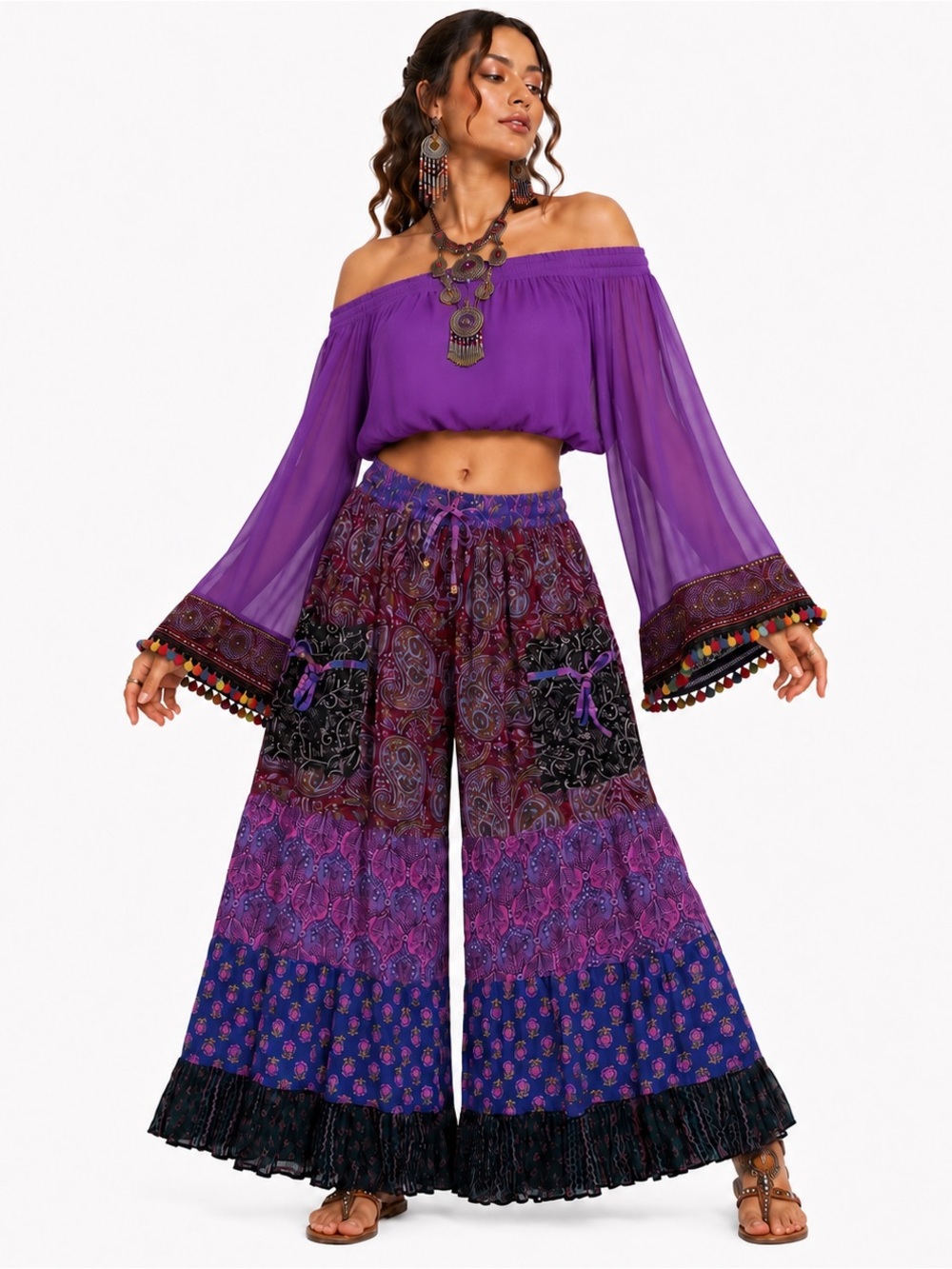 Hippie Forever Handmade Patchwork Palazzo Pants Womens SZ OS Dreamy Forest Fairy